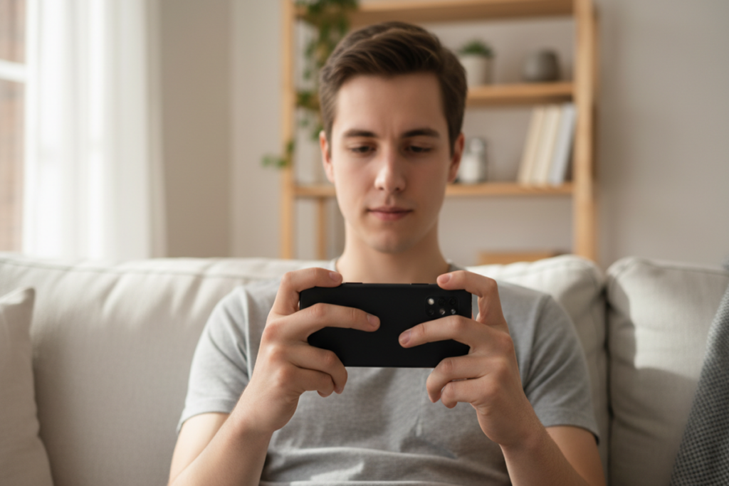Un jeune qui joue sur son smartphone