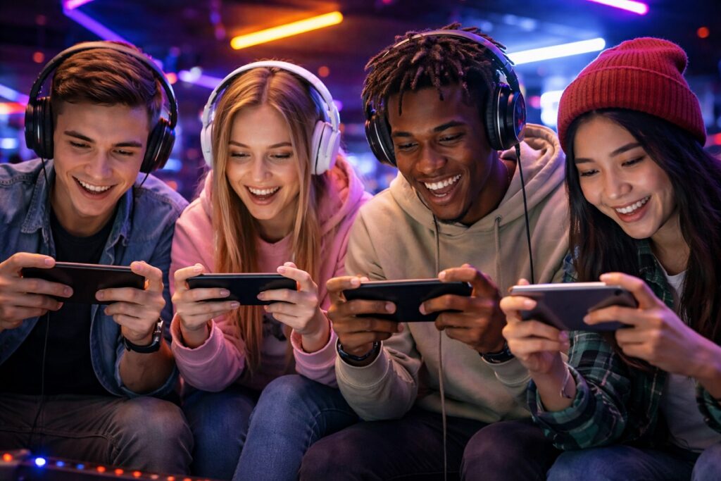 joueur en pleine session gaming sur smartphone