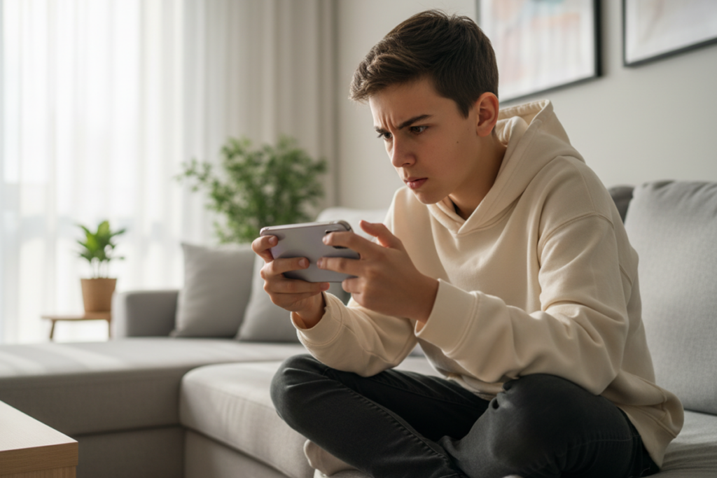 Un adolescent qui joue sur son smartphone