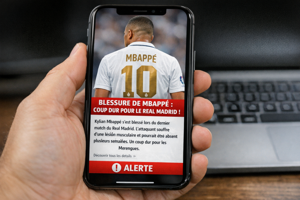 News de Kylian Mbappé sur un smartphone
