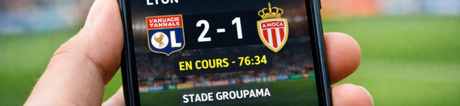 Match de Ligue 1 Lyon vs AS Monaco sur un smartphone
