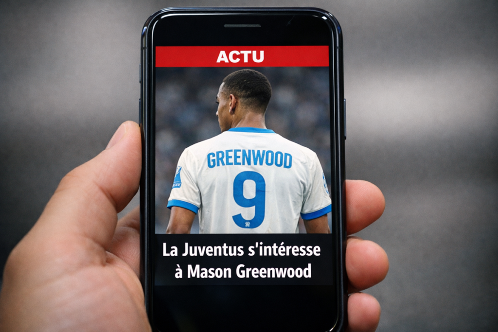 News de Mason Greenwood sur un smartphone
