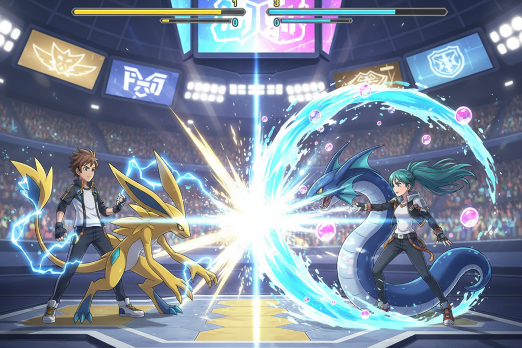 Gameplay d’un jeu de combat similaire à Pokémon Champions