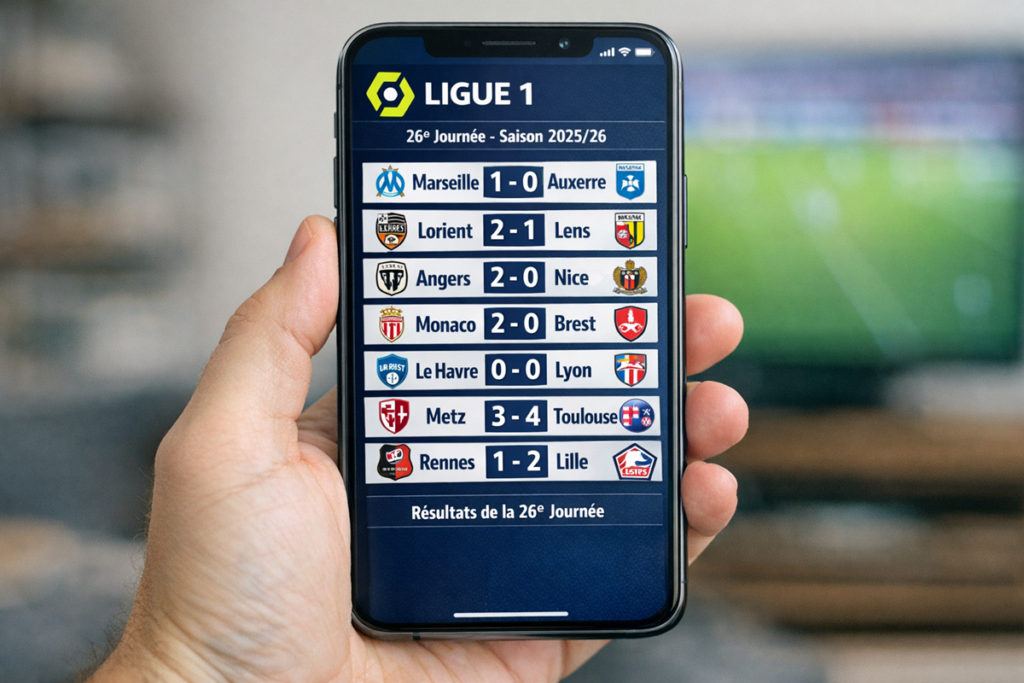 Résultats de Ligue 1 sur un téléphone mobile
