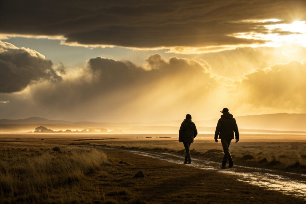 Deux personnes marchant sur une plage