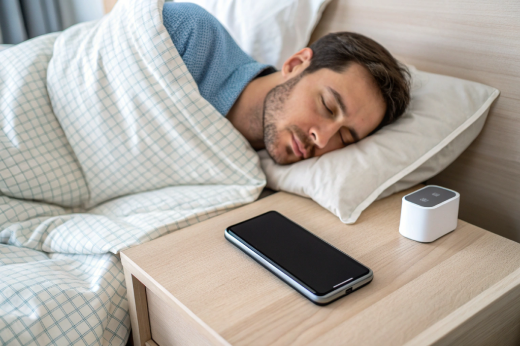 un homme qui dort à côté de son smartphone