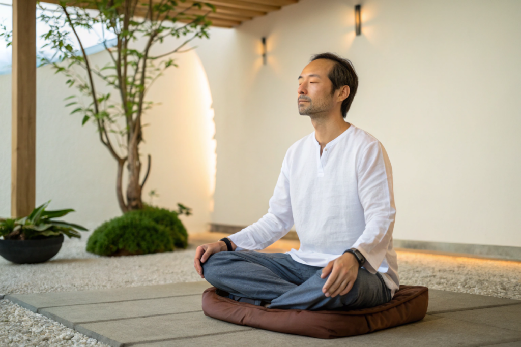 un homme qui fait de la méditation