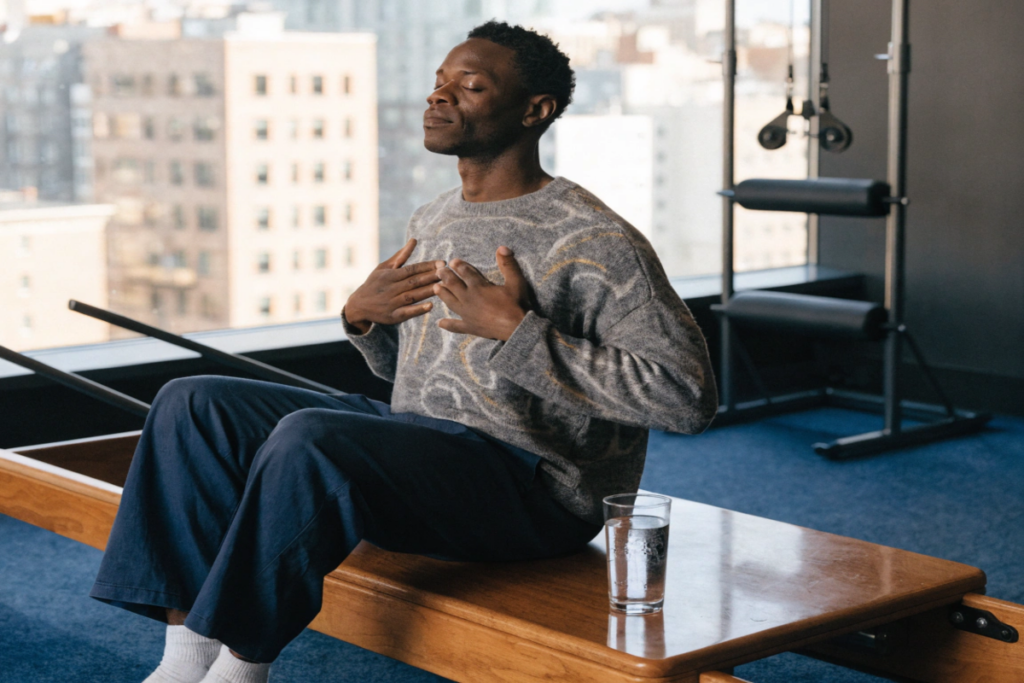 un homme qui pratique la respiration à travers le pilates
