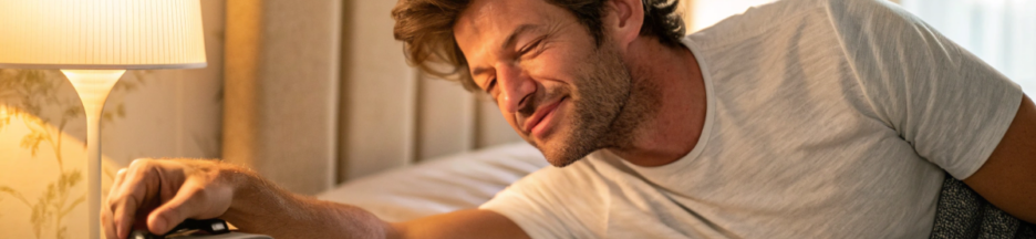 un homme qui repousse son alarme du matin