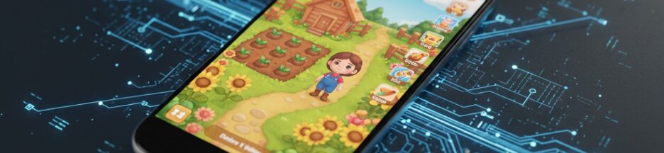 un jeu inspiré de Sunrise Village sur un écran de smartphone