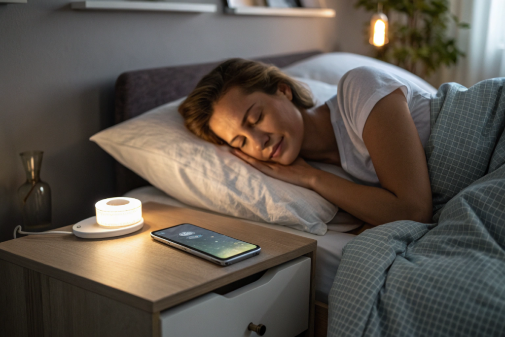 une femme qui dort à côté de son smartphone