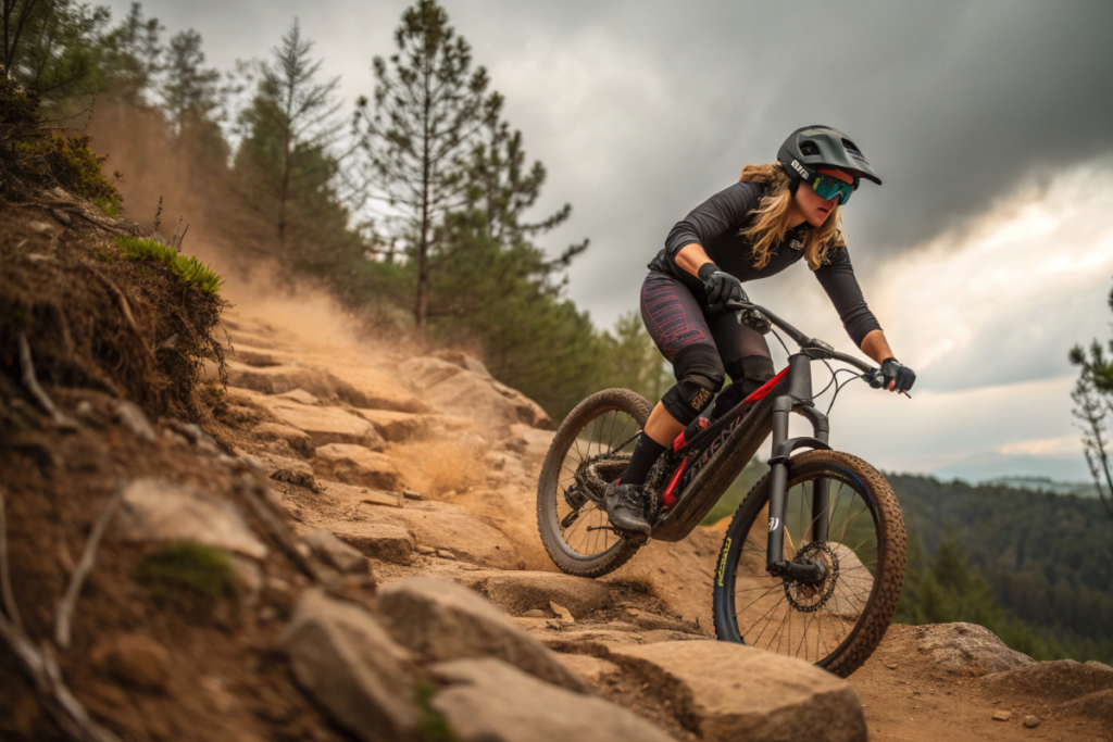 une femme qui fait du vélo extrême