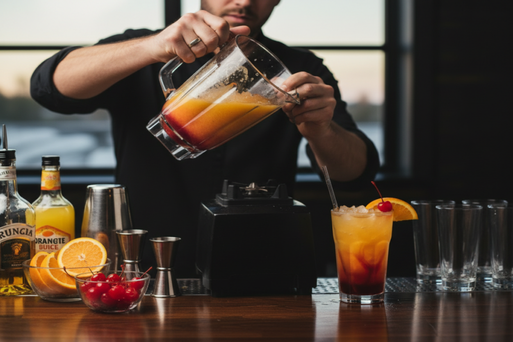 une personne qui prépare le tequila sunrise glacé