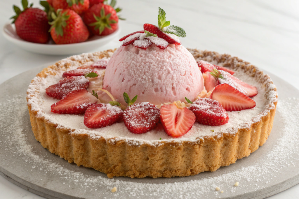 une tarte volcan givré aux fraises