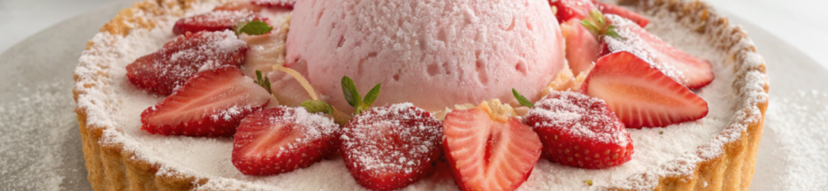 une tarte volcan givré aux fraises