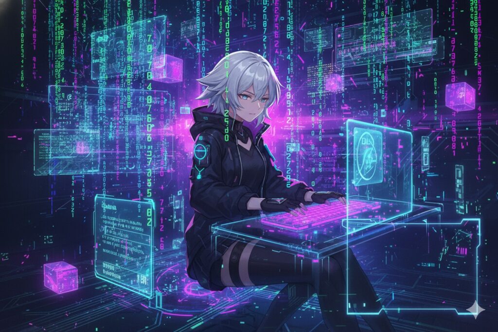 Visuel stylisé de Silver Wolf au niveau LV.999 dans la version 4.2 de Honka Star Rail
