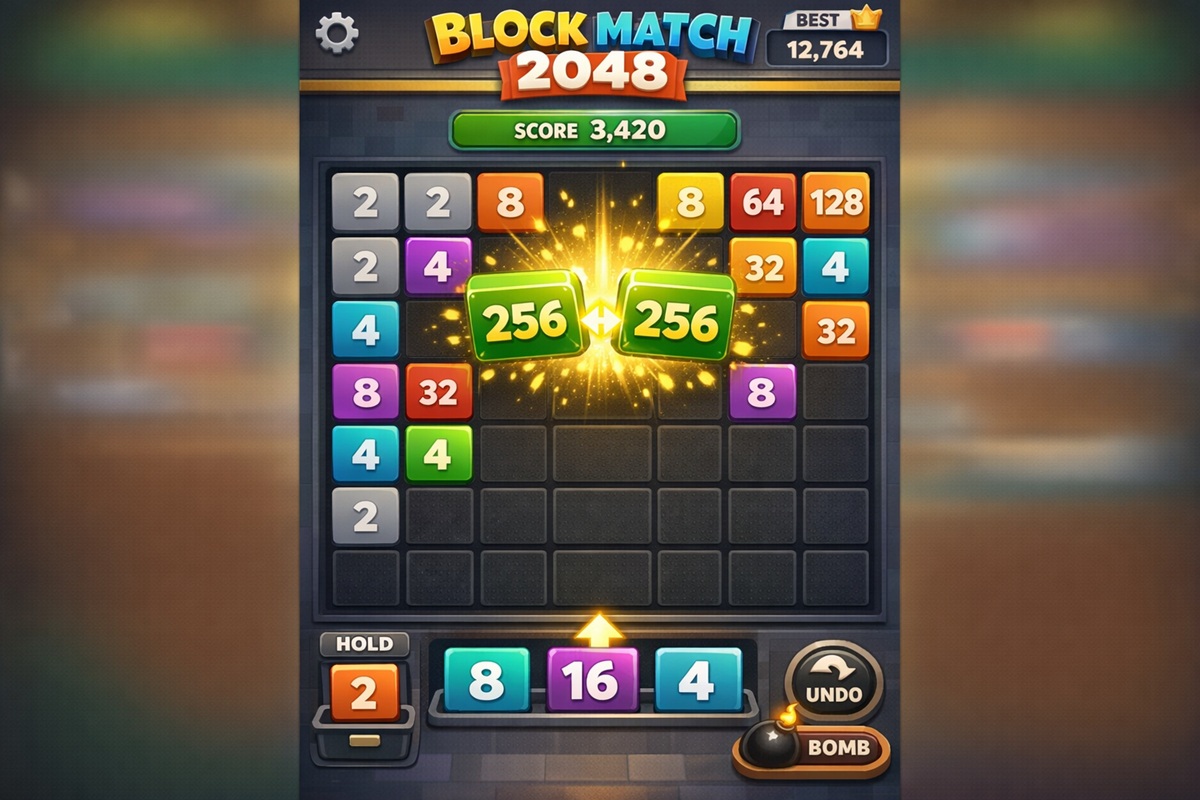 Gameplay inspiré du jeu de réflexion Block Match 2048
