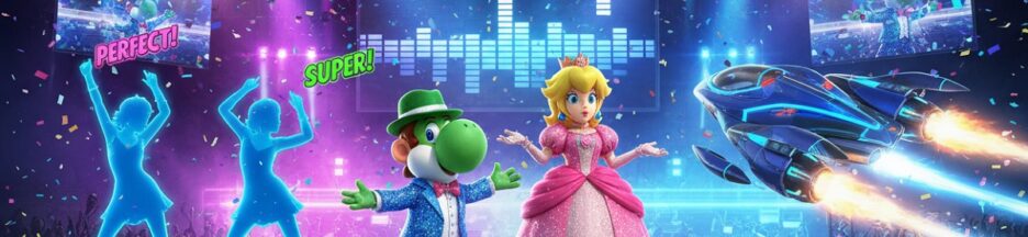 composition mêlant les univers de Yoshi, Mario, Just Dance et Wipe out