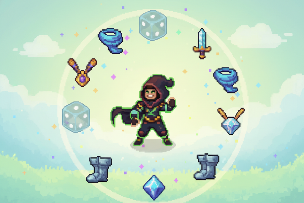 Gameplay d’un jeu roguelite similaire à Dicero