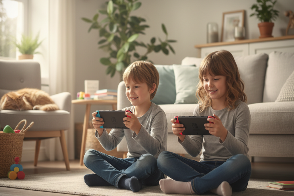 Deux enfants qui jouent sur Switch