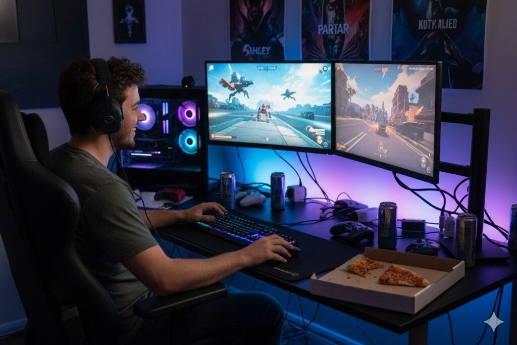 gamer testant les meilleures sorties jeux vidéo