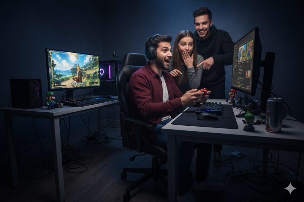 gamers découvrant des jeux Nintendo