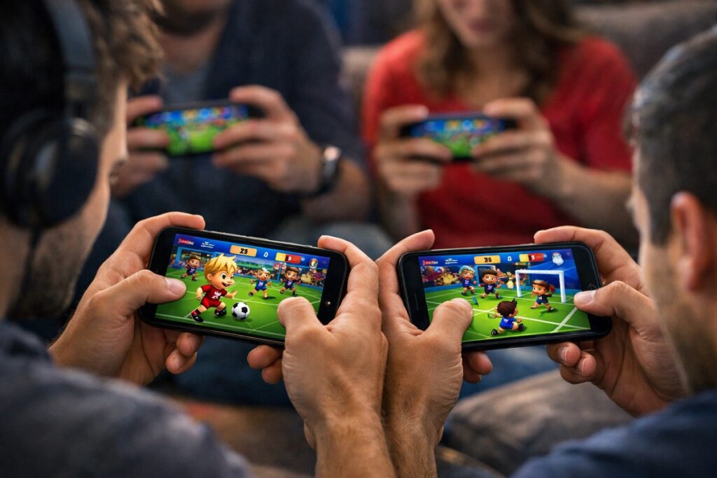 gamers jouant à Football Mini Stars 2024 sur mobile
