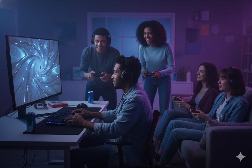 gamers jouant à MIO Memories in Orbit sur PC et console