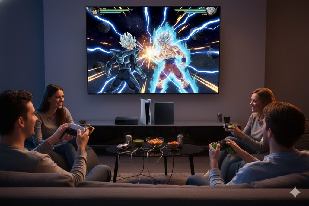 gamers jouant au jeu Dragonball Xenoverse 3 sur consoles