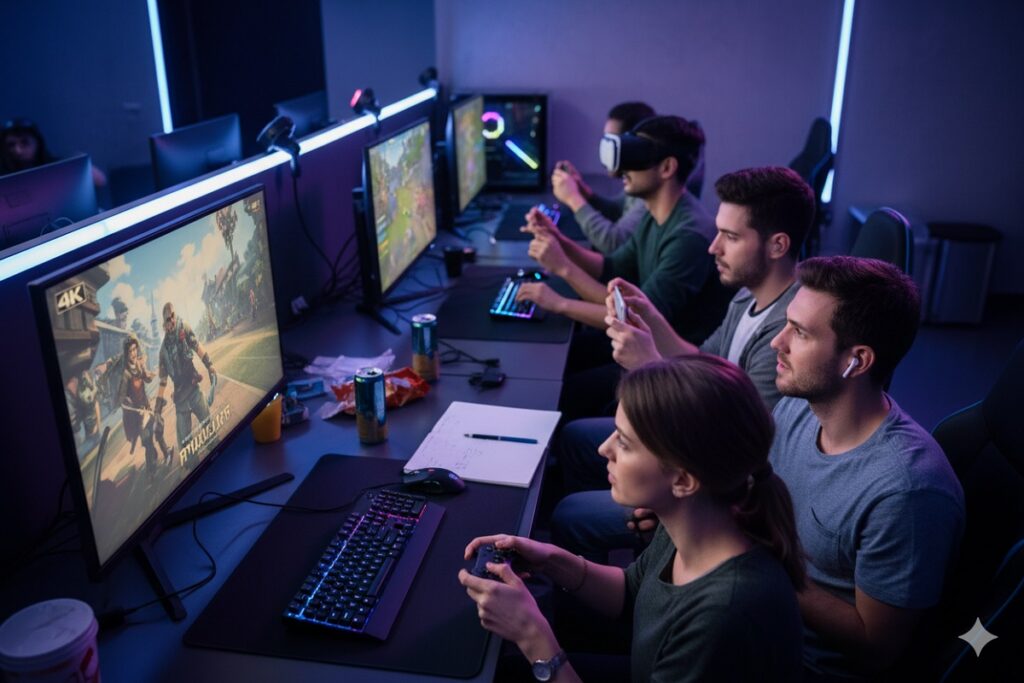 gamers testant de nouvelles sorties jeux vidéo
