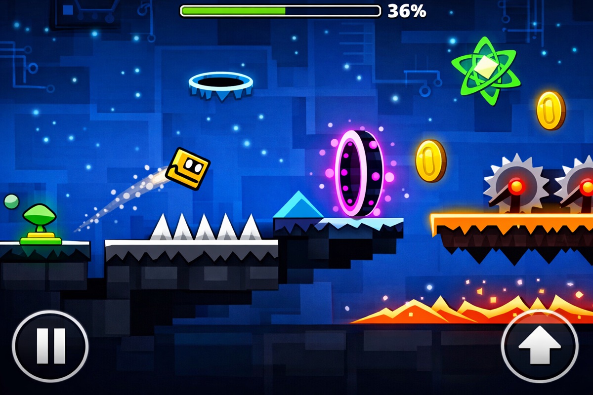 Gameplay d’un jeu mobile comme Geometry Dash