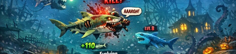 Gameplay d’un jeu mobile comme Hungry Shark Arena Horror Night