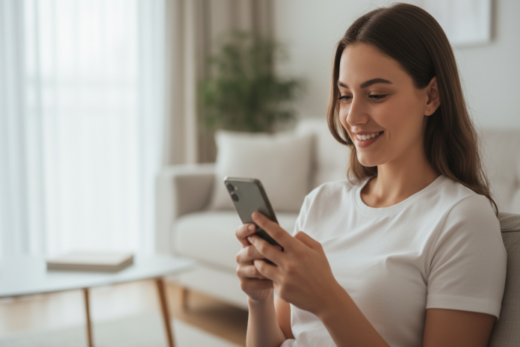 Une jeune femme qui joue sur smartphone