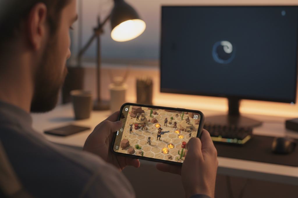 Un joueur sur son smartphone