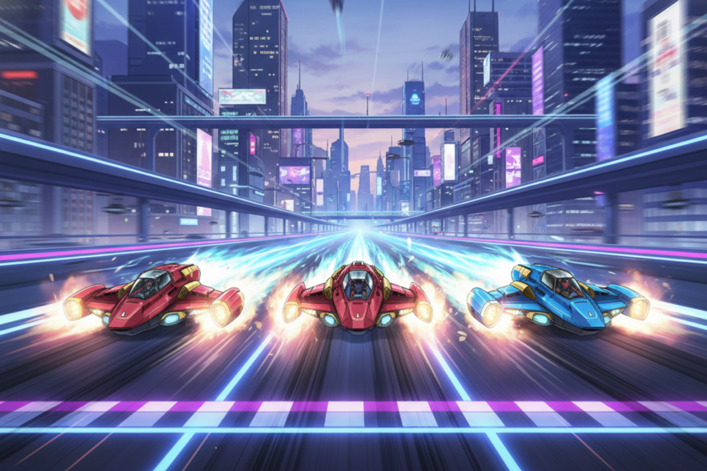 Gameplay d’un jeu de course SF comme Klutch