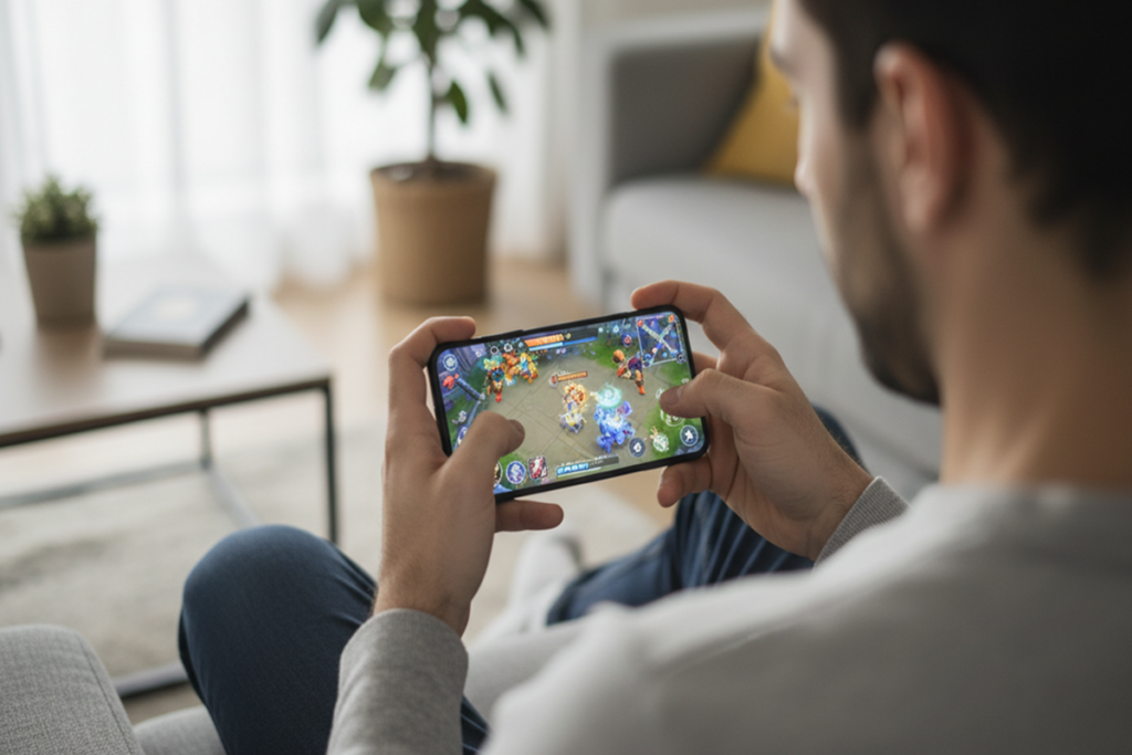 Un homme qui joue sur son smartphone