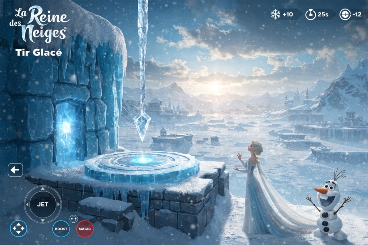 Gameplay d’un jeu mobile comme La Reine des Neiges : Tir Glacé