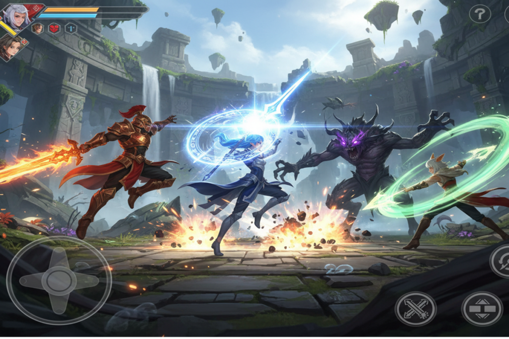 Combat dans un jeu RPG similaire à Mongil : Star Dive