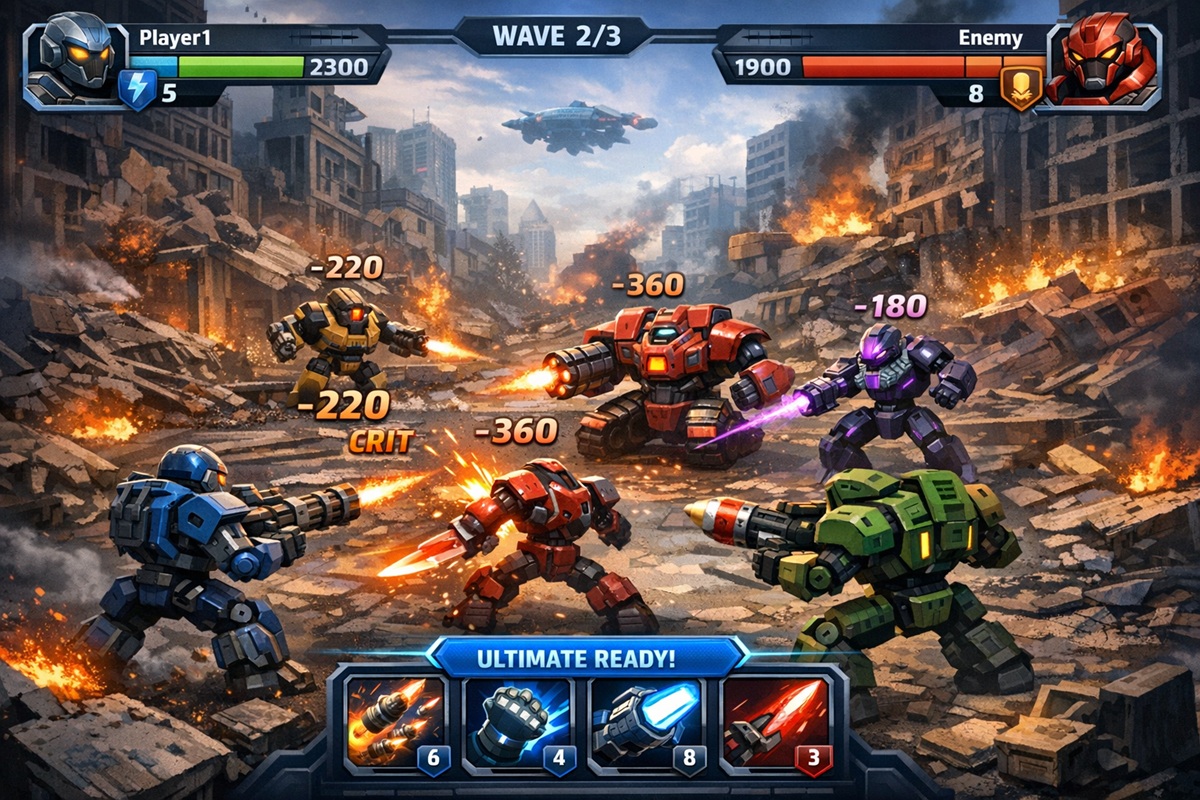 Gameplay d’un jeu mobile comme Robot Fighter: Epic Battles