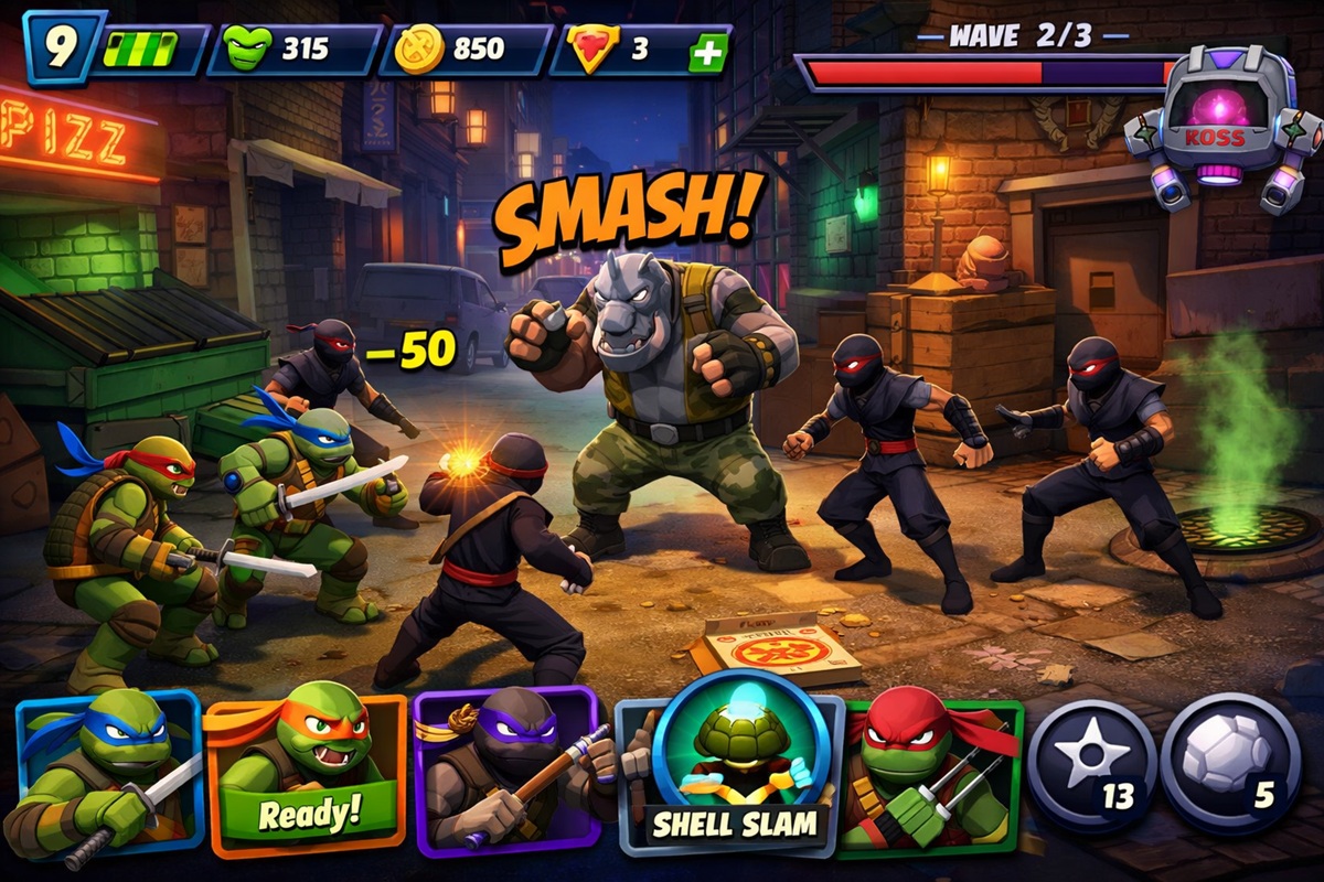 Gameplay d’un jeu mobile comme TMNT : Totally Turtles