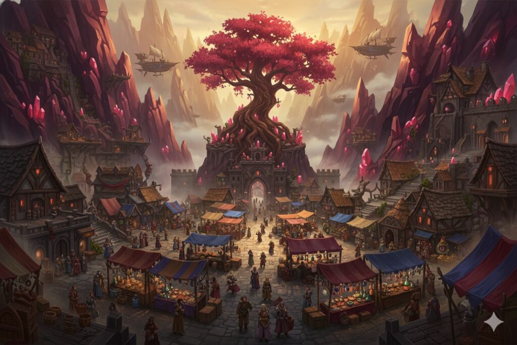 village médiéval inspiré du patch 1.4 de Crimson Desert