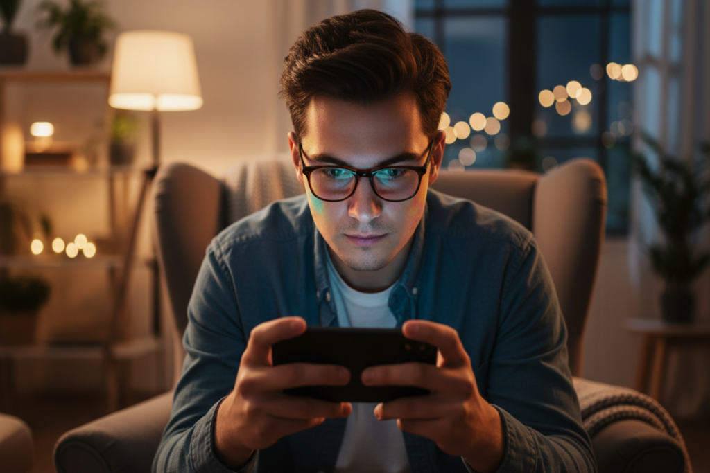 Un joueur qui joue sur son smartphone