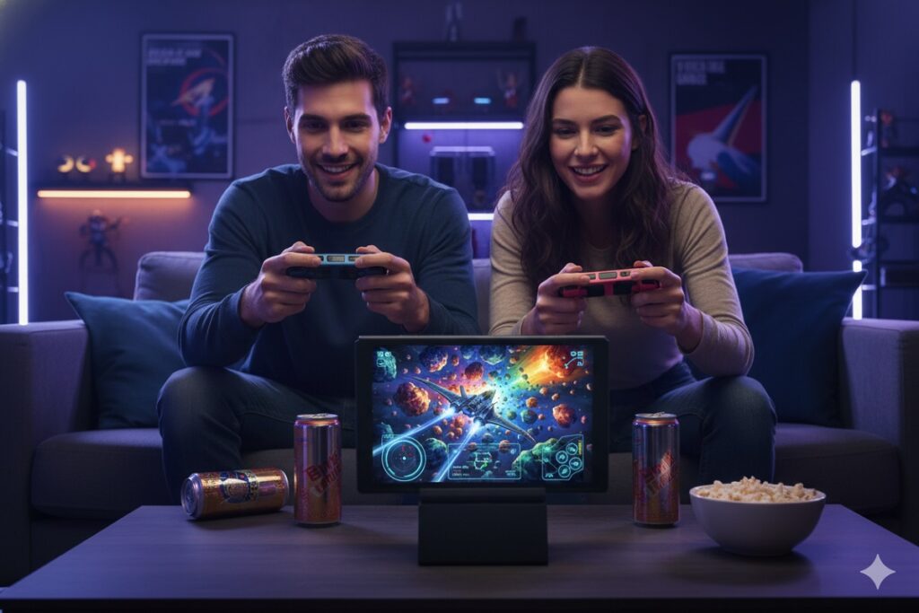 gamers jouant à Star Fox Switch 2 sur console