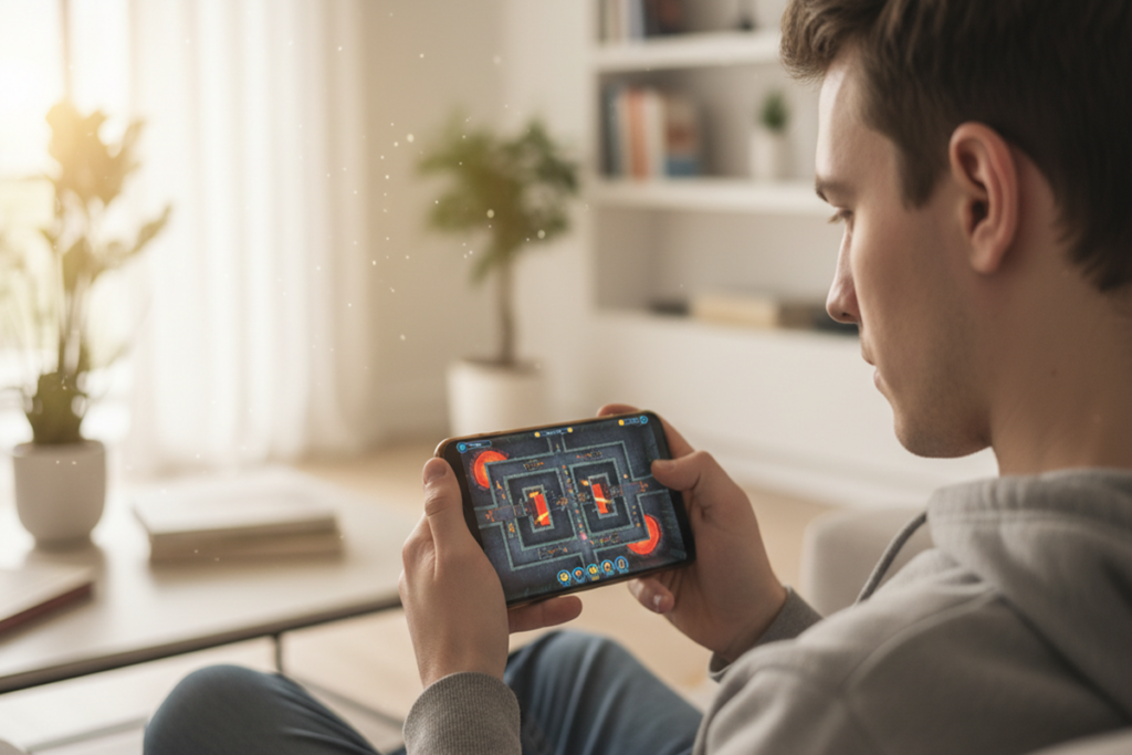 Un joueur sur son smartphone