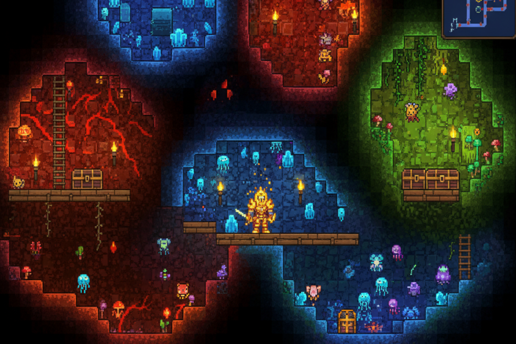 Gameplay d’un jeu mobile comme Terraria