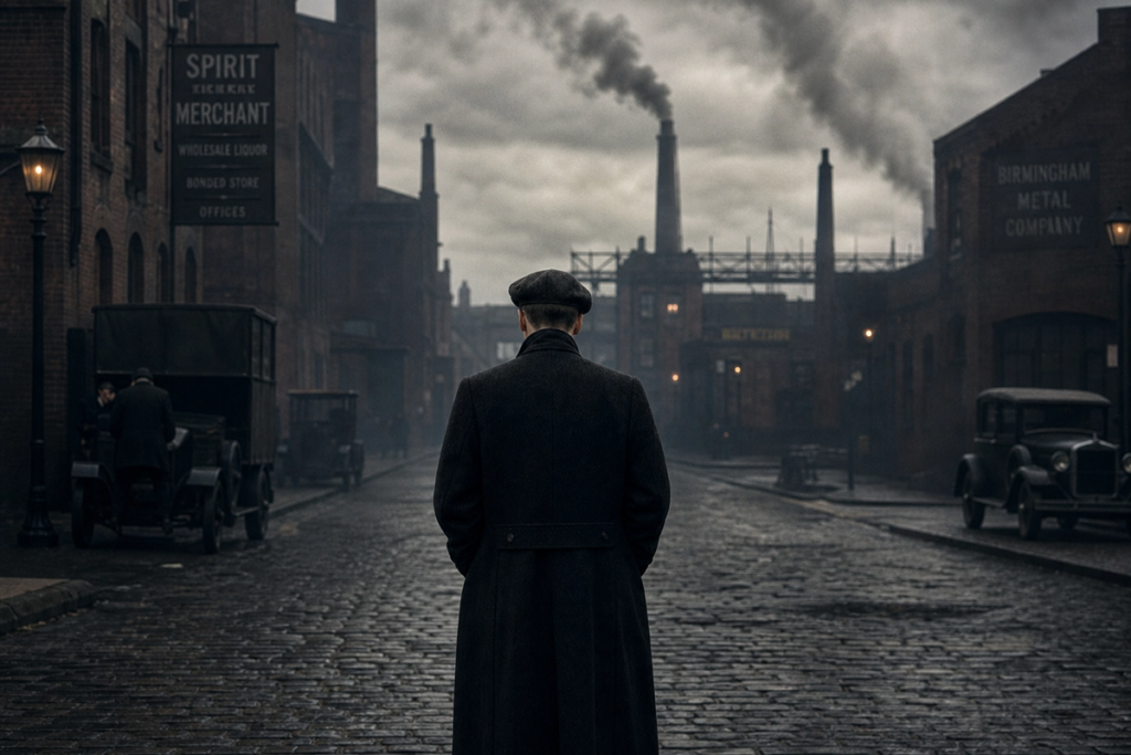 Acteur vu de dos rappelant Cillian Murphy dans Peaky Blinders