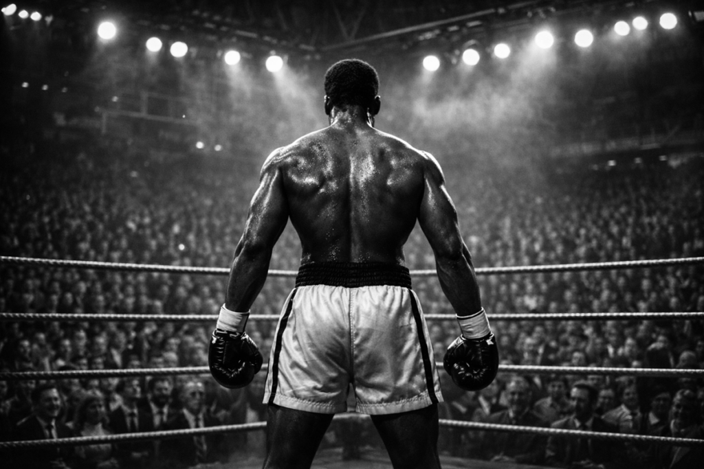 Boxeur rappelant Mohamed Ali sur le ring