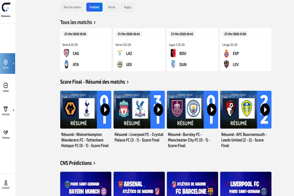 Interface de ClicnScores