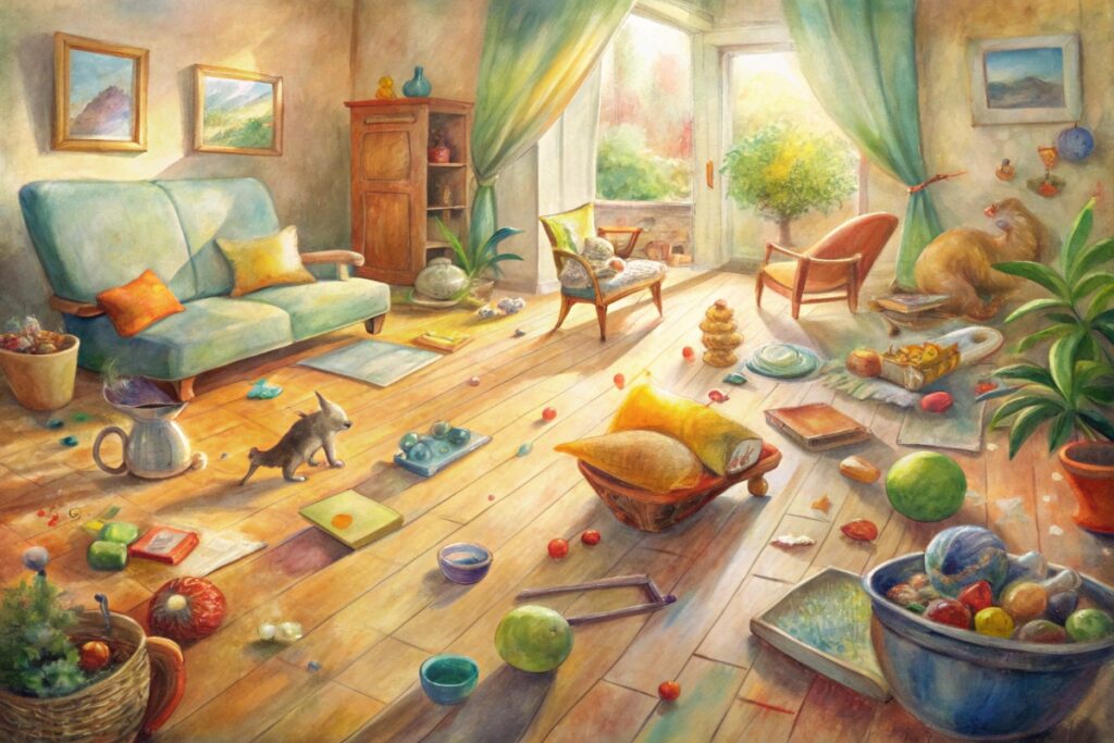 Chaos joyeux d'une maison familiale, décor de comédie