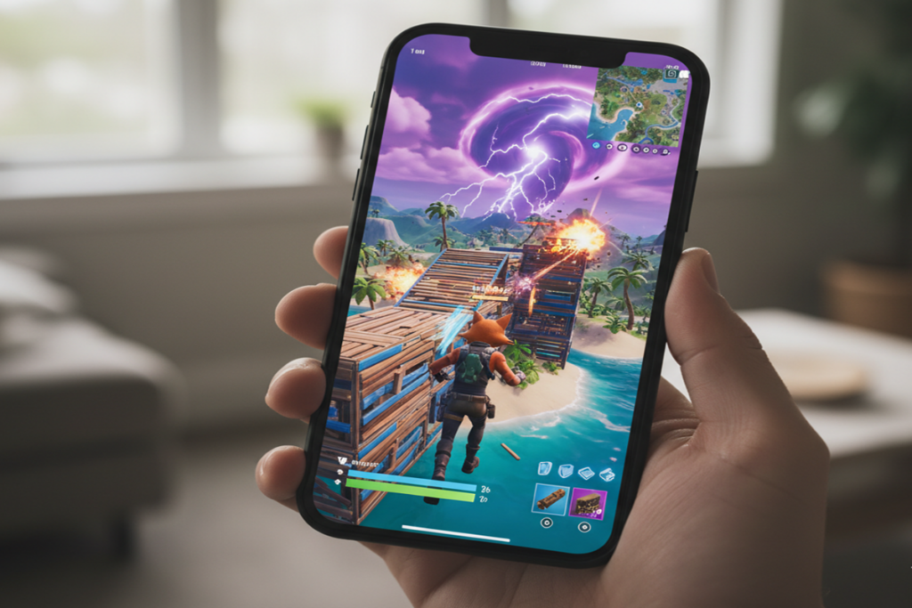 Gameplay d’un jeu comme Fortnite sur smartphone